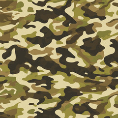 Camouflage seamless pattern. Trendy style camo, repeat print. Vector illustration. Khaki texture, perfect for military army design