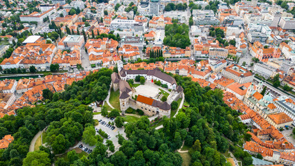 Aerial drone view of Ljubljana, Slovenia