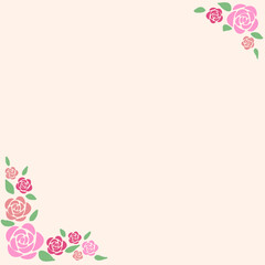 Light pink background with roses and leaf stamps as decorative frame