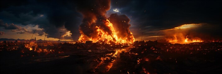 apocalyptic fire landscape, hell flames, armageddon, generative ai