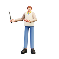 4 young teacher holding stick explaining 3d illustration