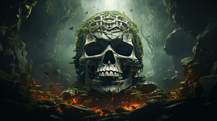 Artistic depiction of fantasy Skull. Generative Ai