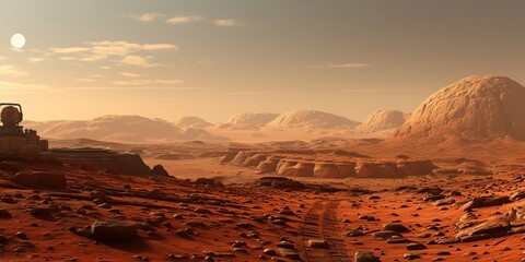 Fototapeta na wymiar AI Generated. AI Generative. Mars planet galaxy surface landscape desert mountain outdoor landscape. Graphic Art