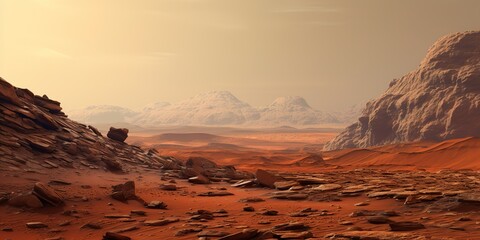 Naklejka premium AI Generated. AI Generative. Mars planet galaxy surface landscape desert mountain outdoor landscape. Graphic Art