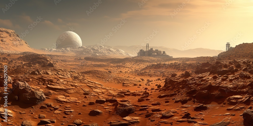 Wall mural ai generated. ai generative. mars planet galaxy surface landscape desert mountain outdoor landscape.