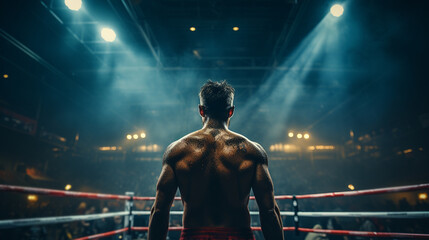 Fototapeta na wymiar Back view winner professional boxer. Generative Ai