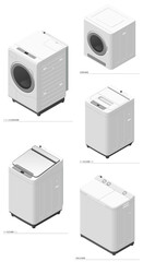 Obraz premium アイソメトリック図法で描いた家電のイラストセット5［洗濯機］ / Set of home washing machine related. Isometric illustration