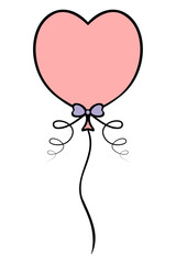 Balloon in the shape of a heart. A red foil balloon is tied with a purple bow. Cartoon style. Color vector illustration. Nice decoration for the holiday. Isolated background. Idea for web design