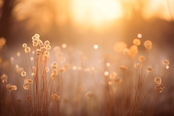 Beautiful meadow flowers, a fresh morning suffused in soft, warm light. A vintage autumn scene with an indistinct natural background. Defocused nature.