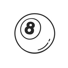 number, 8, billiard ball, hand drawn in doodle style
