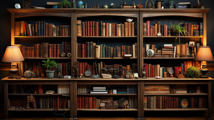  Arranged bookshelves in a beautiful room. Generative Ai