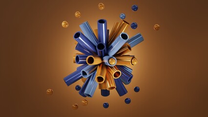 Festive background, composition of pipes and balls, dynamic and bright,3d render.
