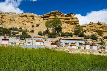Century Old Gumba and Gompas monastery around Chhoser Village in Upper Mustang of Nepal