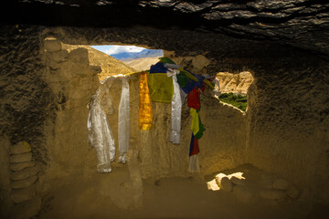  A look inside of Man Made Jhong Cave in Chhoser Village of Upper Mustang in Nepal