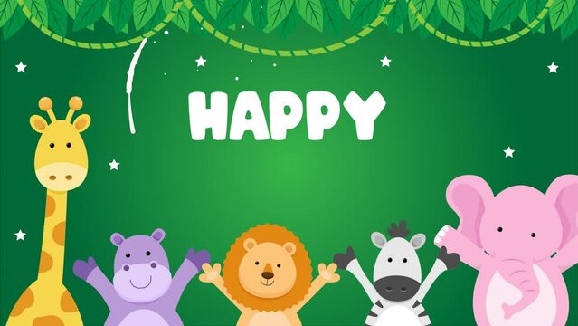 happy birthday animation with animal theme, animated birthday wishes, kids happy birthday animation, celebration 
