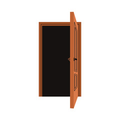 Open door. Exit and entrance, unlocked from inside. Entry, house doorway. Wooden doorframe for entering, accessing home, room. Flat vector illustration isolated on white background