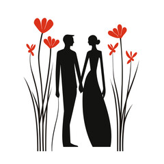 Silhouette couple man and woman holding hands together 