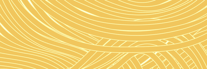 Noodle Ramen Pattern yellow background. Pasta food texture spaghetti geometric. Abstarct ramen ornament. Flat vector illustartion. Wave texture background