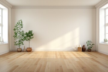 Fototapeta na wymiar Living room with potted plant, natural light, Generative ai