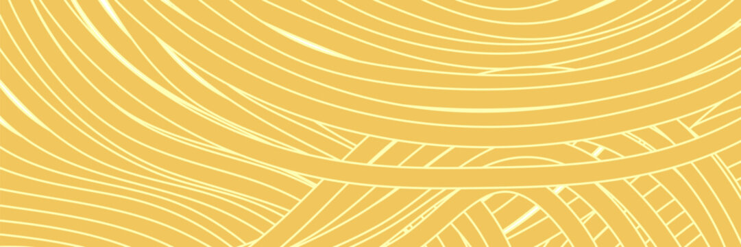 Noodle Ramen Pattern Yellow Background. Pasta Food Texture Spaghetti Geometric. Abstarct Ramen Ornament. Flat Vector Illustartion. Wave Texture Background