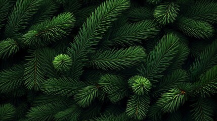 Green Pine branches on black background.