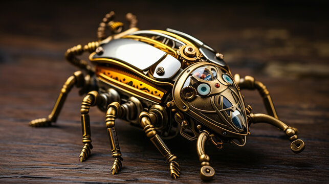 Beautiful steampunk brass mechanical beetle
