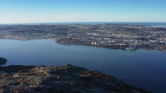 Aerial from Dalsnuten towards the city of Sandnes in Rogaland Norway