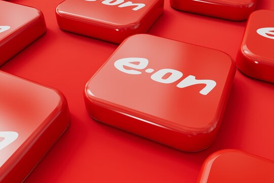 LONDON, UK - July 2023: E-on gas and electricity energy supplier company logo. 3D Rendering