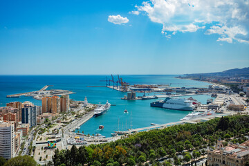 View from castle on Malaga port park, Pedro Luis Alonso gardens