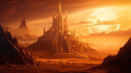 Fantasy art landscape with desert temple