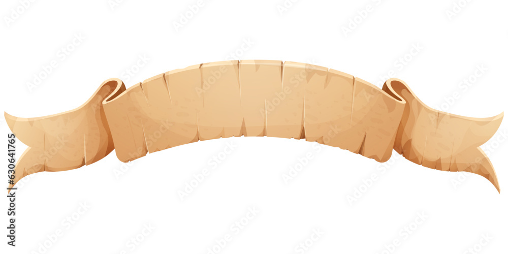 Wall mural parchment paper scroll ribbon, old vintage banner game ui element in cartoon style isolated on white