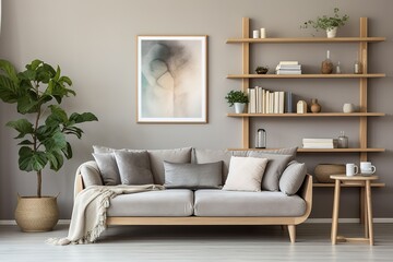 Modern living room interior design and concrete texture wall background,Generative AI