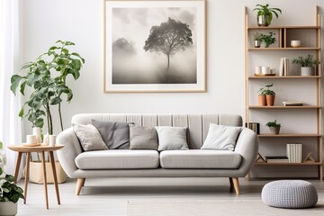 Modern living room interior design and concrete texture wall background,Generative AI