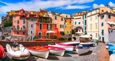 Gordijnen Italy, Liguria.  Scenic colorful traditional village Tellaro with old fishing boats. la Spezia province © Freesurf