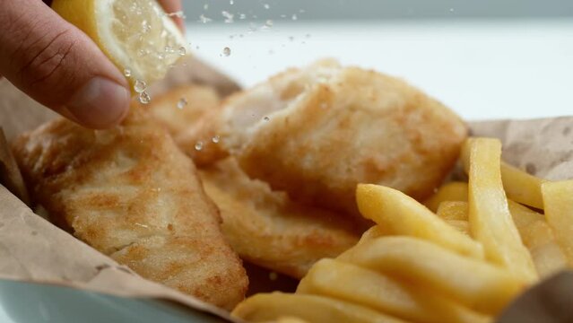 Fish and chips in slow motion