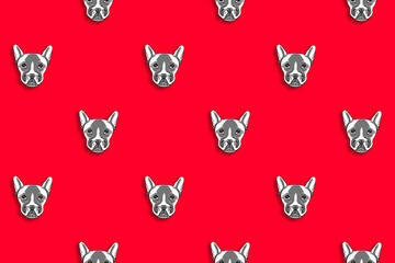 pattern with the image of a dog. red background. Horizontal image.
