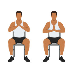 Obraz na płótnie Canvas Man doing seated Arm Prayer Stretch exercise. Flat vector illustration isolated on white background