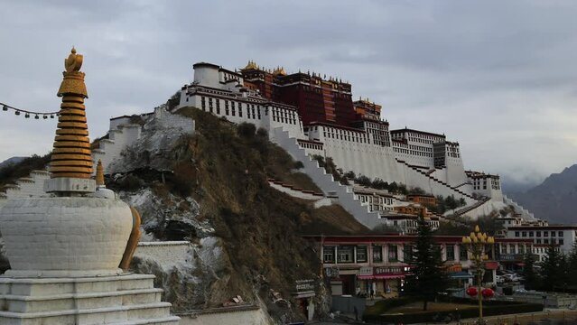 Time lapse of Potala Palace at sunrise in Tibet, China.