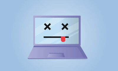 404 error like laptop with dead emoji. cartoon flat minimal trend modern simple logo graphic design isolated.on blue background.Vector Design Illustration.