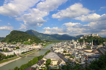 The aerial view on Salzburg city in Austria. July 15, 2022.