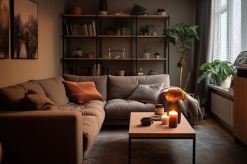 Stylish living room interior with beautiful house plants