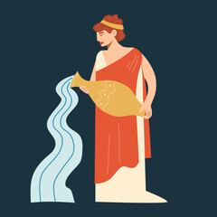 Greek girl with a jug. Ancient Greece. A woman pours water from a vase. Antiquity. - obrazy, fototapety, plakaty
