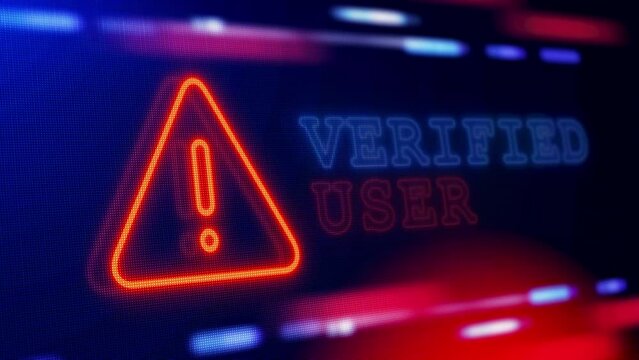 Verified User Warning Alert Screen loop Blinking glitch error Animation. Shield with person. Authentication security. Privacy, Account verified icon. Signed verified profile symbol. User accepted