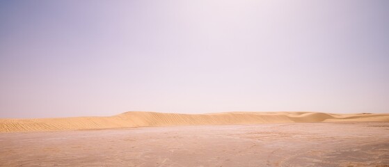Fototapeta na wymiar Panorama of sand dunes on the edge of the Sahara in Tunisia, Africa
