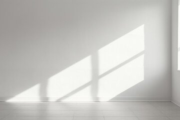 Fototapeta premium An empty room with a soft shadow on the white wall coming from the window, Generative AI
