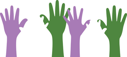Silhouette of purple, white, and green colored hands as the colors of the genderqueer flag. Flat design illustration.	