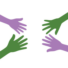 Silhouette of purple, white, and green colored hands as the colors of the genderqueer flag. Flat design illustration.	