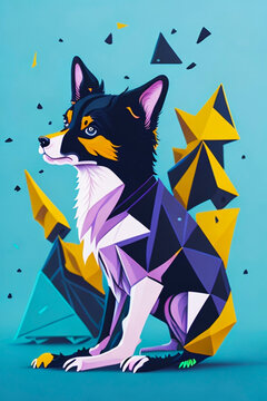 A detailed illustration of a dog with leaf, paint splash, and graffiti background for a t-shirt design and fashion