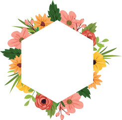 Floral frame on white background. Colorful summer meadow wildflowers and leaves, botanical template for cards, invitations