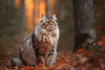 Naklejka na ściany i meble Siberian Forest Cat in forest. 